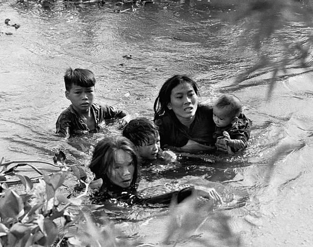 Vietnamese Civilians Fleeing US Bombing Raid, Qui Nhon 1965