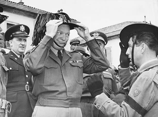 General Dwight D. Eisenhower Wearing a Bersaglieri Vaira in 1951