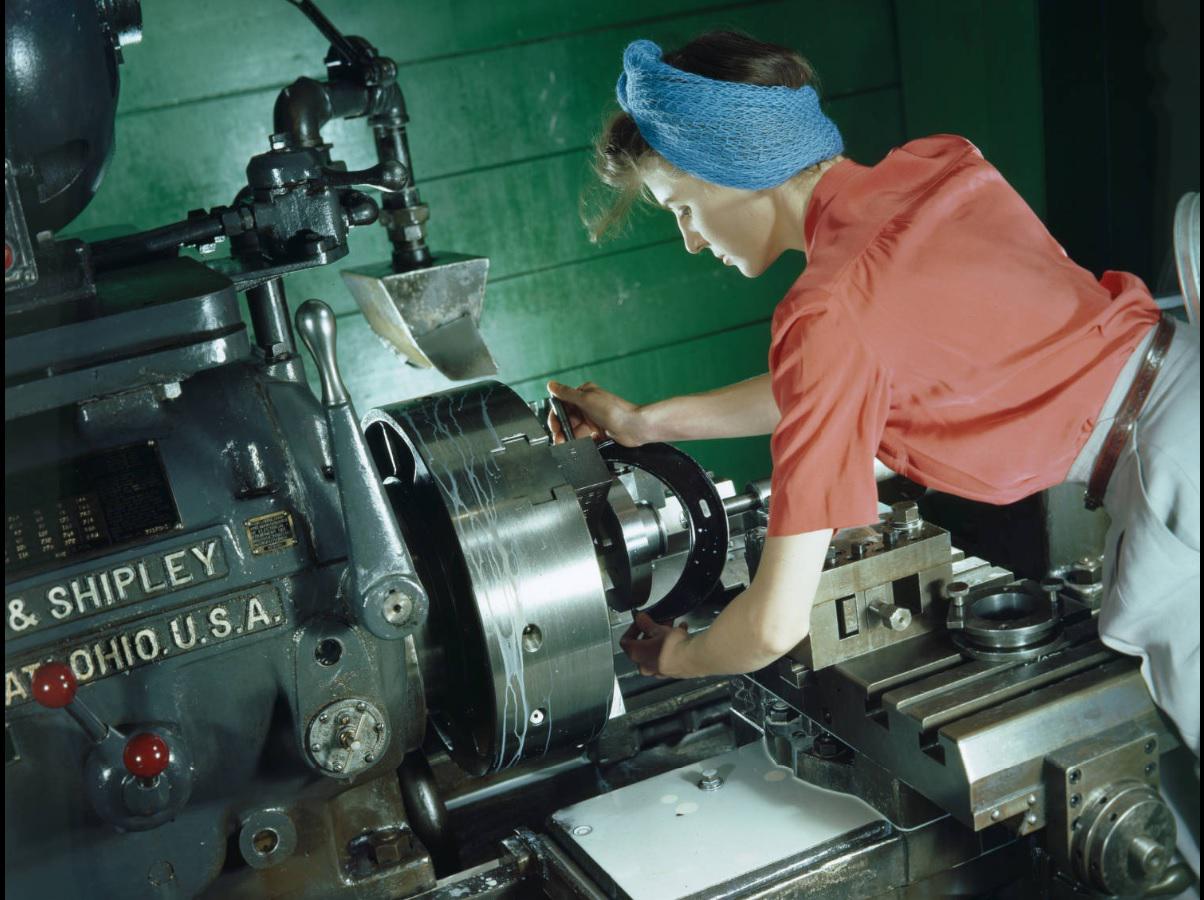 Woman Machinist at Work: Kodachrome WWII Factory Scene, August 1944